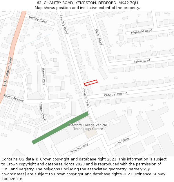 63, CHANTRY ROAD, KEMPSTON, BEDFORD, MK42 7QU: Location map and indicative extent of plot