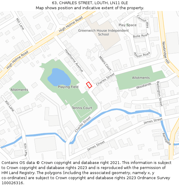 63, CHARLES STREET, LOUTH, LN11 0LE: Location map and indicative extent of plot