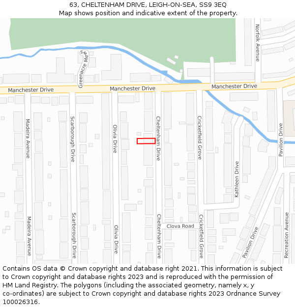 63, CHELTENHAM DRIVE, LEIGH-ON-SEA, SS9 3EQ: Location map and indicative extent of plot