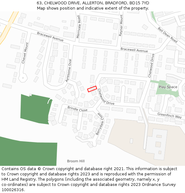 63, CHELWOOD DRIVE, ALLERTON, BRADFORD, BD15 7YD: Location map and indicative extent of plot