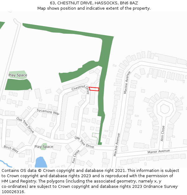 63, CHESTNUT DRIVE, HASSOCKS, BN6 8AZ: Location map and indicative extent of plot