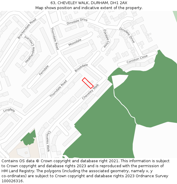 63, CHEVELEY WALK, DURHAM, DH1 2AX: Location map and indicative extent of plot