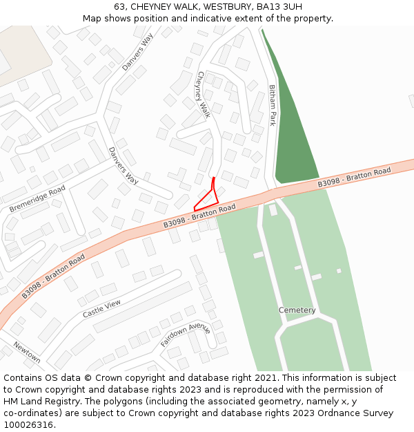 63, CHEYNEY WALK, WESTBURY, BA13 3UH: Location map and indicative extent of plot