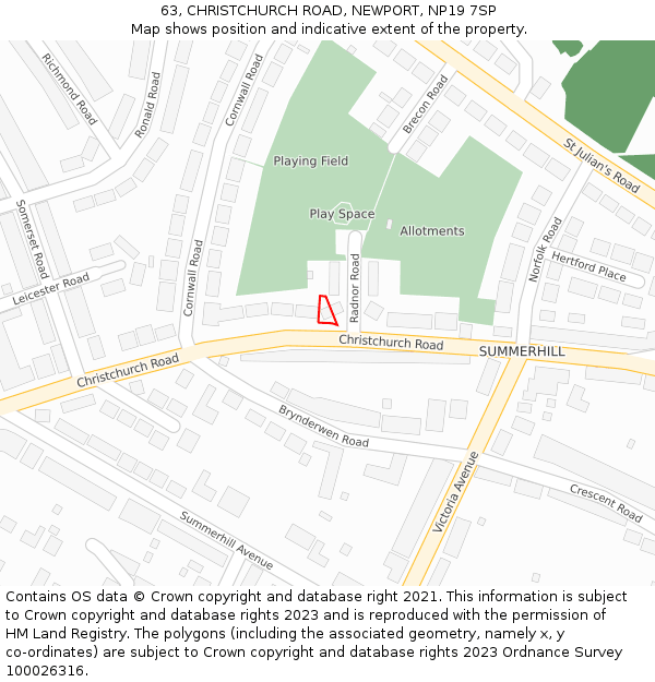63, CHRISTCHURCH ROAD, NEWPORT, NP19 7SP: Location map and indicative extent of plot