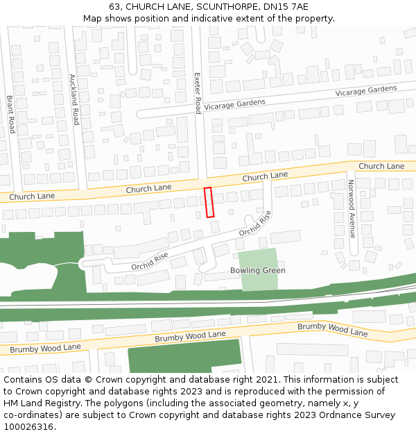 63, CHURCH LANE, SCUNTHORPE, DN15 7AE: Location map and indicative extent of plot