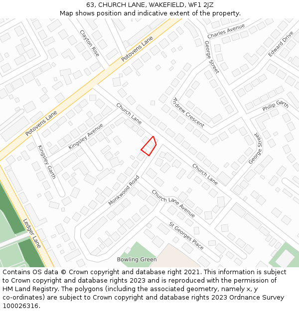 63, CHURCH LANE, WAKEFIELD, WF1 2JZ: Location map and indicative extent of plot