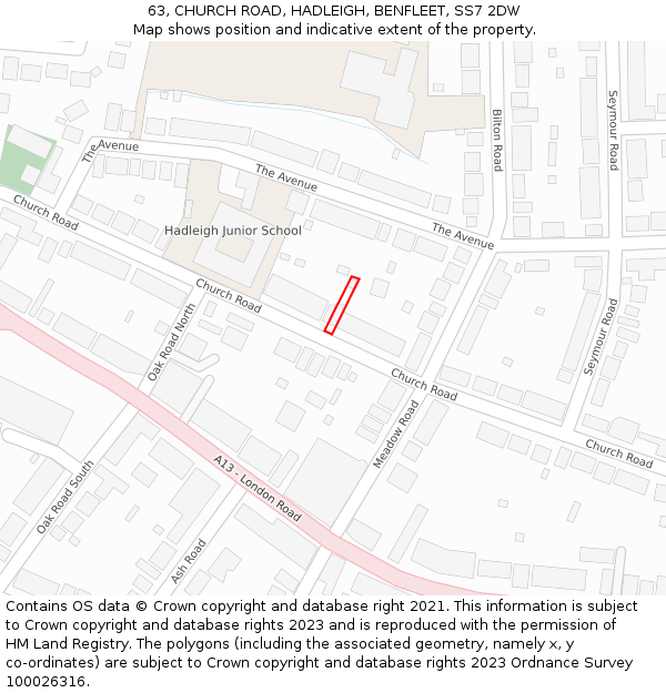 63, CHURCH ROAD, HADLEIGH, BENFLEET, SS7 2DW: Location map and indicative extent of plot