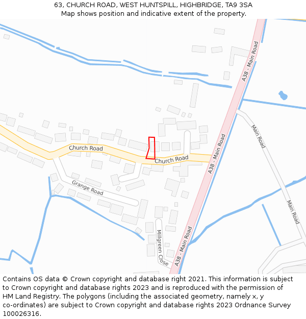 63, CHURCH ROAD, WEST HUNTSPILL, HIGHBRIDGE, TA9 3SA: Location map and indicative extent of plot