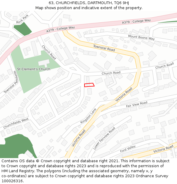 63, CHURCHFIELDS, DARTMOUTH, TQ6 9HJ: Location map and indicative extent of plot