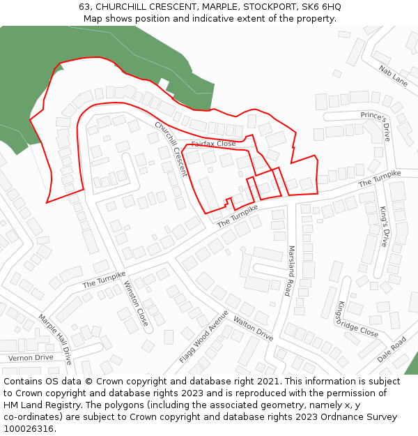 63, CHURCHILL CRESCENT, MARPLE, STOCKPORT, SK6 6HQ: Location map and indicative extent of plot