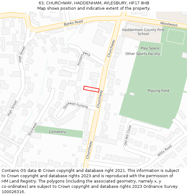 63, CHURCHWAY, HADDENHAM, AYLESBURY, HP17 8HB: Location map and indicative extent of plot