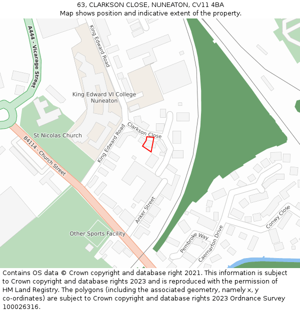 63, CLARKSON CLOSE, NUNEATON, CV11 4BA: Location map and indicative extent of plot