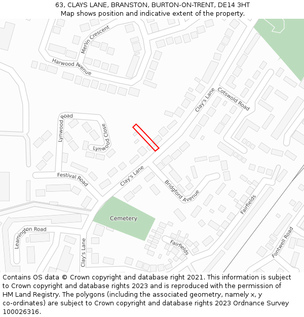 63, CLAYS LANE, BRANSTON, BURTON-ON-TRENT, DE14 3HT: Location map and indicative extent of plot