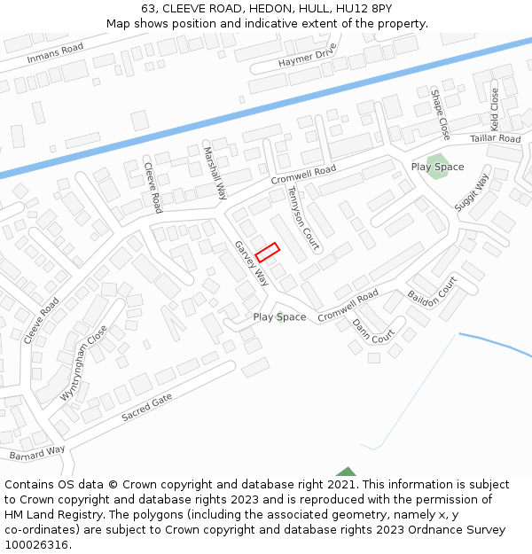 63, CLEEVE ROAD, HEDON, HULL, HU12 8PY: Location map and indicative extent of plot