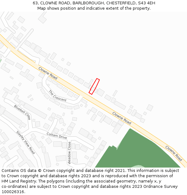 63, CLOWNE ROAD, BARLBOROUGH, CHESTERFIELD, S43 4EH: Location map and indicative extent of plot