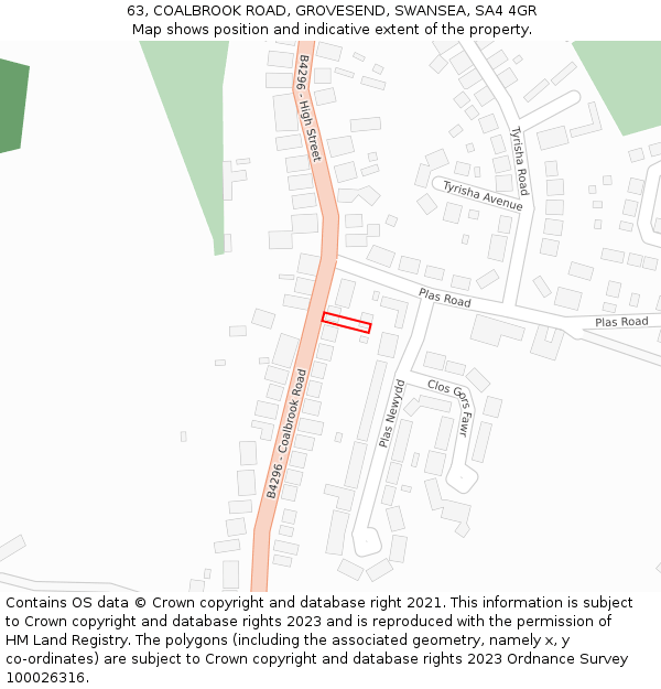 63, COALBROOK ROAD, GROVESEND, SWANSEA, SA4 4GR: Location map and indicative extent of plot