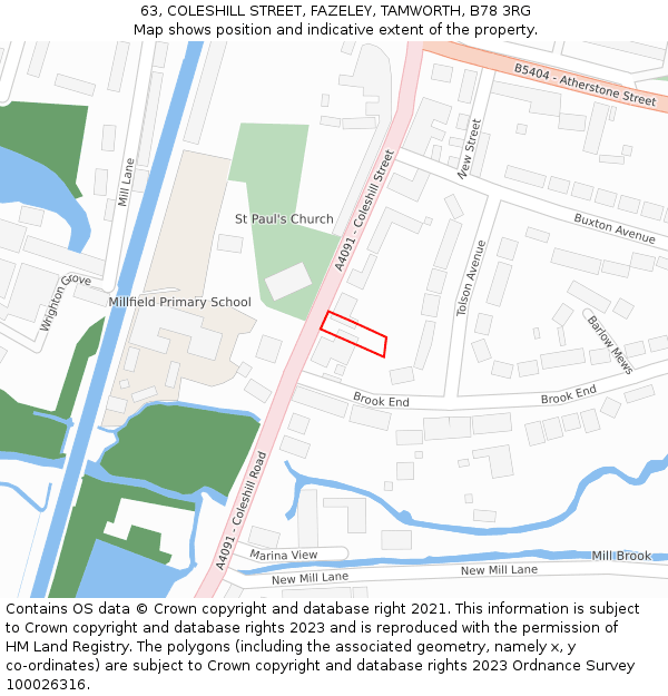 63, COLESHILL STREET, FAZELEY, TAMWORTH, B78 3RG: Location map and indicative extent of plot