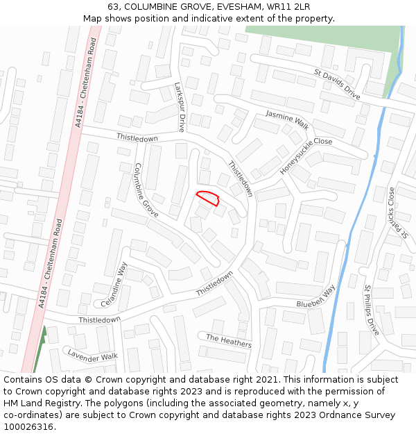 63, COLUMBINE GROVE, EVESHAM, WR11 2LR: Location map and indicative extent of plot