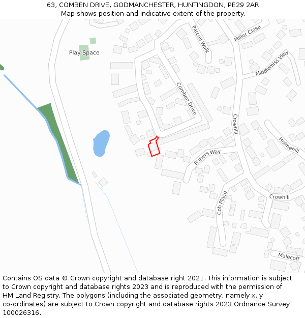 63, COMBEN DRIVE, GODMANCHESTER, HUNTINGDON, PE29 2AR: Location map and indicative extent of plot