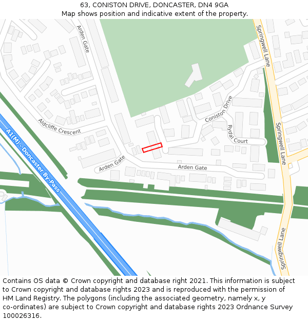 63, CONISTON DRIVE, DONCASTER, DN4 9GA: Location map and indicative extent of plot