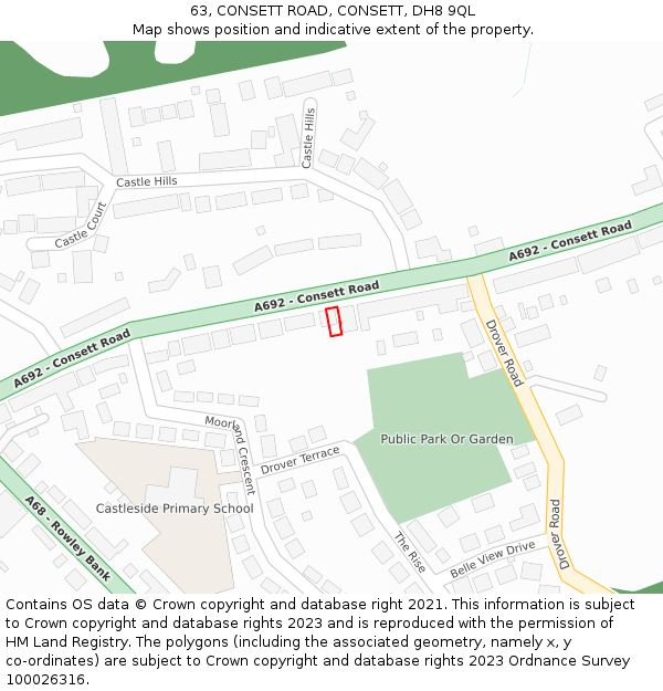 63, CONSETT ROAD, CONSETT, DH8 9QL: Location map and indicative extent of plot