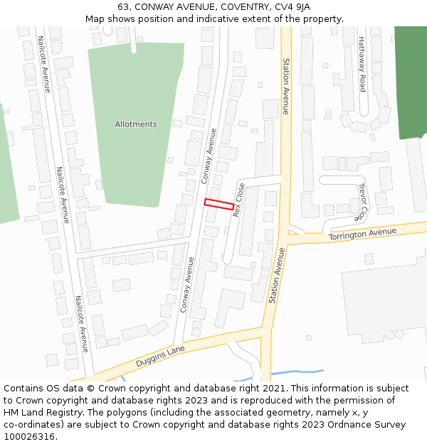 63, CONWAY AVENUE, COVENTRY, CV4 9JA: Location map and indicative extent of plot