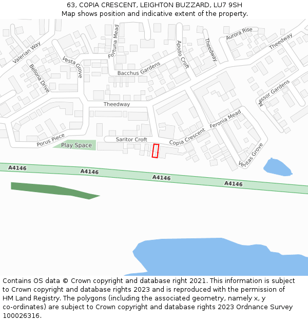 63, COPIA CRESCENT, LEIGHTON BUZZARD, LU7 9SH: Location map and indicative extent of plot