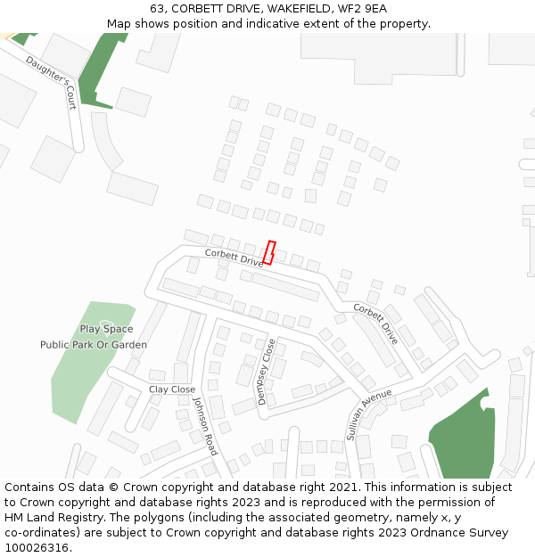 63, CORBETT DRIVE, WAKEFIELD, WF2 9EA: Location map and indicative extent of plot