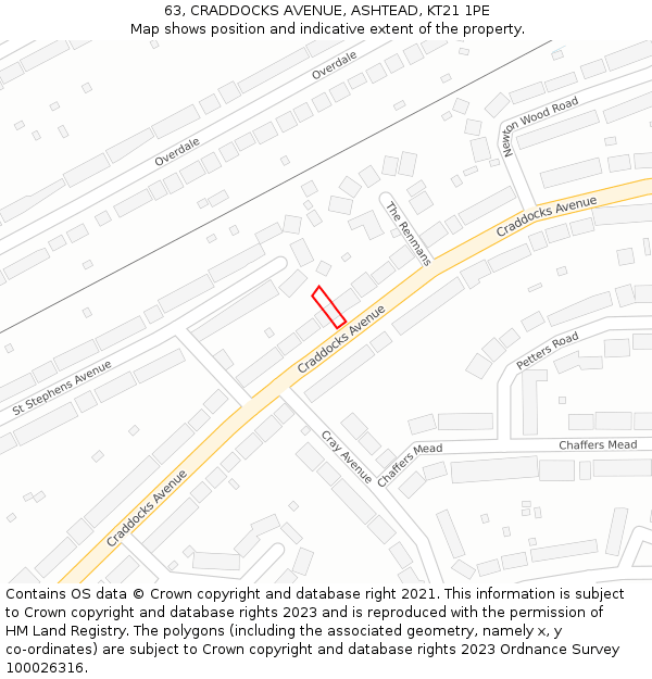 63, CRADDOCKS AVENUE, ASHTEAD, KT21 1PE: Location map and indicative extent of plot