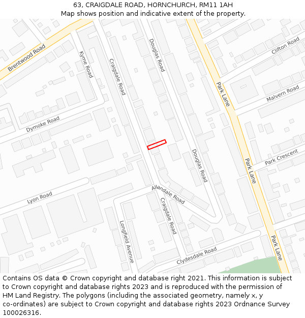 63, CRAIGDALE ROAD, HORNCHURCH, RM11 1AH: Location map and indicative extent of plot