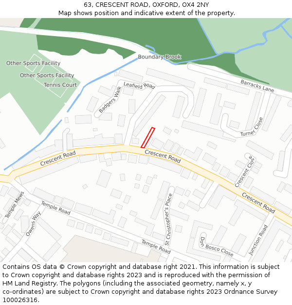 63, CRESCENT ROAD, OXFORD, OX4 2NY: Location map and indicative extent of plot