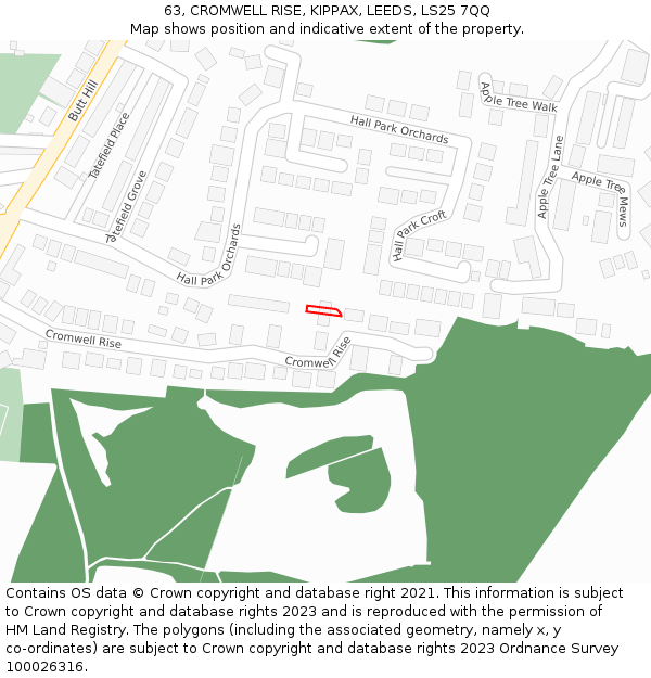 63, CROMWELL RISE, KIPPAX, LEEDS, LS25 7QQ: Location map and indicative extent of plot