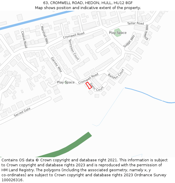 63, CROMWELL ROAD, HEDON, HULL, HU12 8GF: Location map and indicative extent of plot