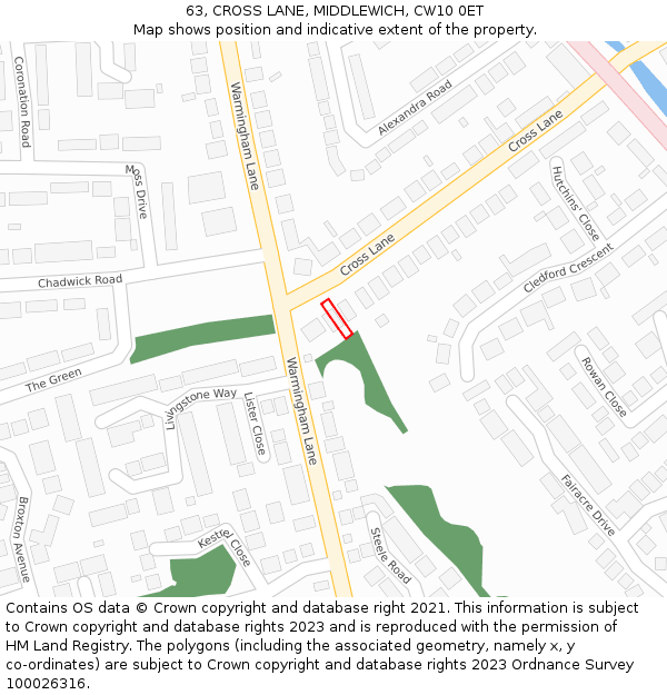 63, CROSS LANE, MIDDLEWICH, CW10 0ET: Location map and indicative extent of plot
