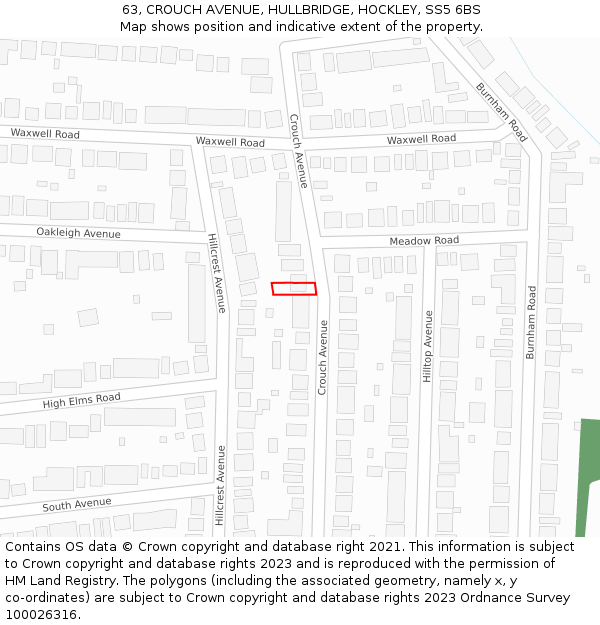 63, CROUCH AVENUE, HULLBRIDGE, HOCKLEY, SS5 6BS: Location map and indicative extent of plot