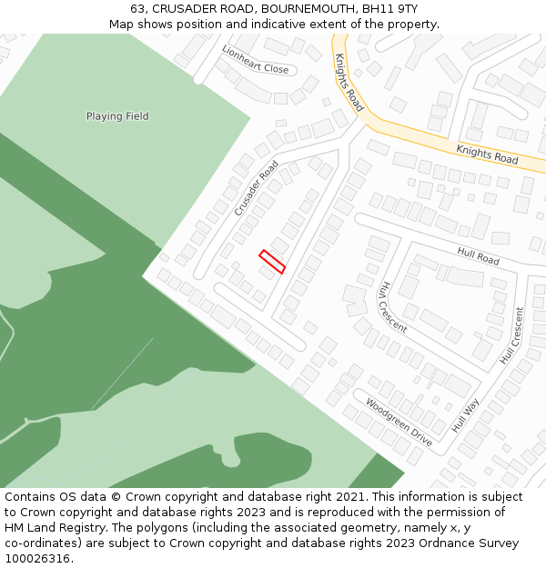 63, CRUSADER ROAD, BOURNEMOUTH, BH11 9TY: Location map and indicative extent of plot