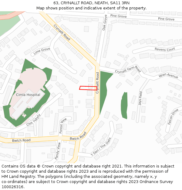 63, CRYNALLT ROAD, NEATH, SA11 3RN: Location map and indicative extent of plot