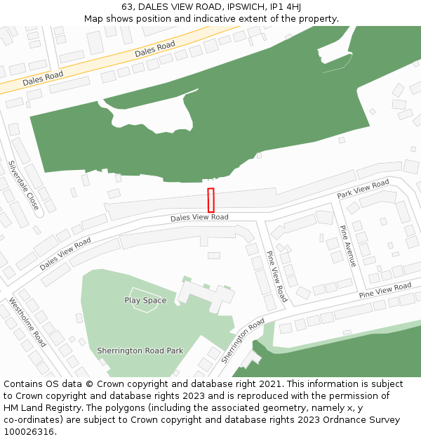 63, DALES VIEW ROAD, IPSWICH, IP1 4HJ: Location map and indicative extent of plot