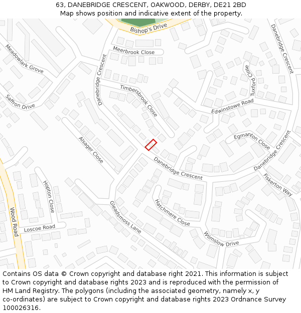 63, DANEBRIDGE CRESCENT, OAKWOOD, DERBY, DE21 2BD: Location map and indicative extent of plot