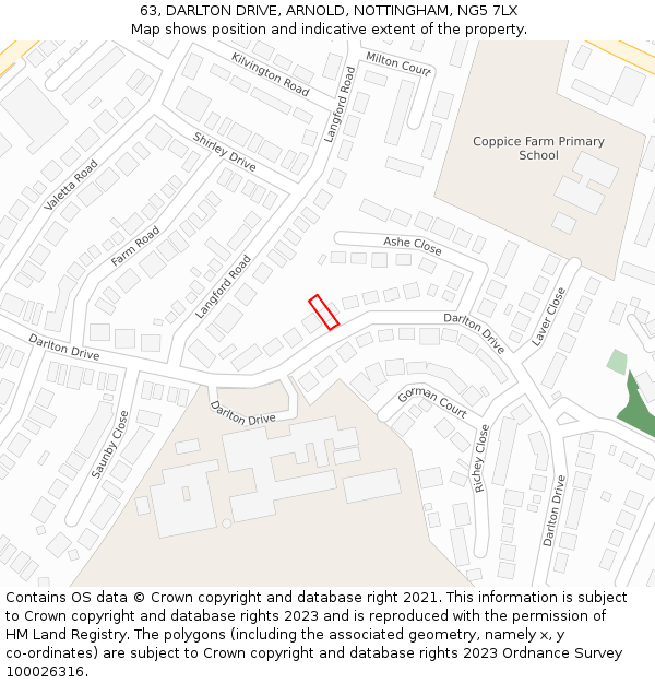 63, DARLTON DRIVE, ARNOLD, NOTTINGHAM, NG5 7LX: Location map and indicative extent of plot