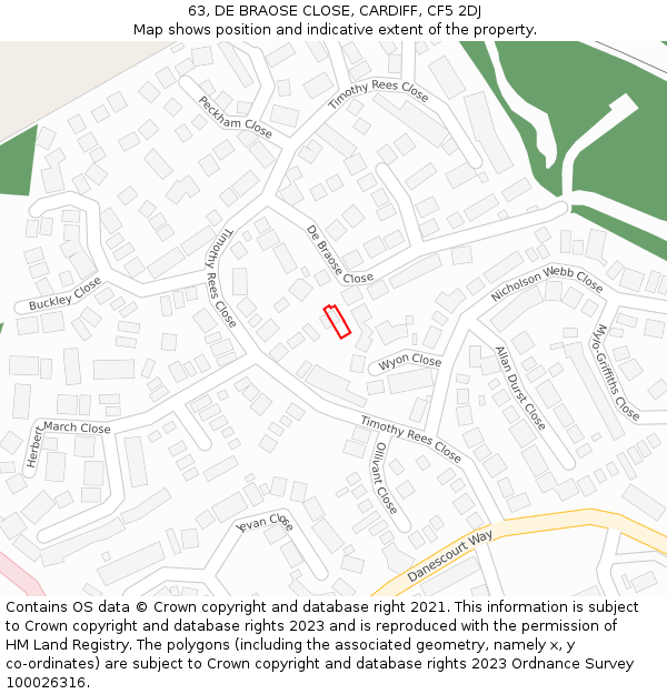 63, DE BRAOSE CLOSE, CARDIFF, CF5 2DJ: Location map and indicative extent of plot