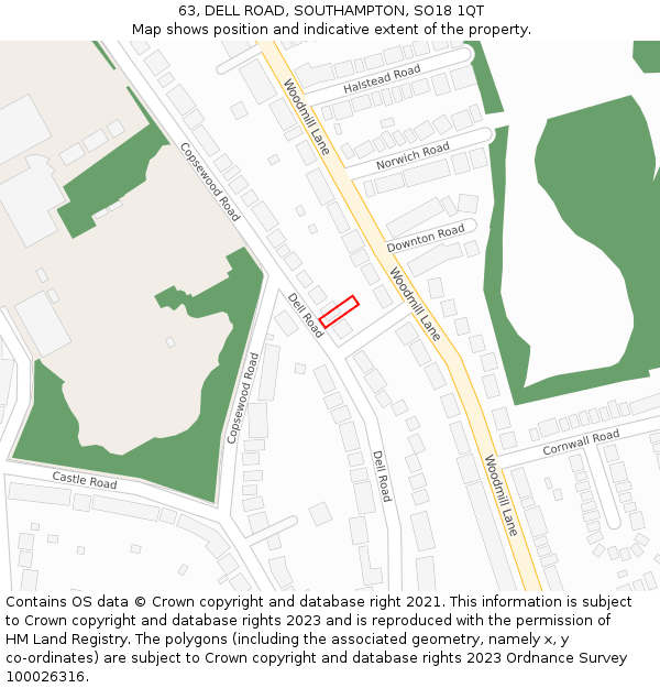 63, DELL ROAD, SOUTHAMPTON, SO18 1QT: Location map and indicative extent of plot