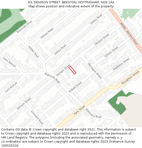 63, DENISON STREET, BEESTON, NOTTINGHAM, NG9 1AX: Location map and indicative extent of plot