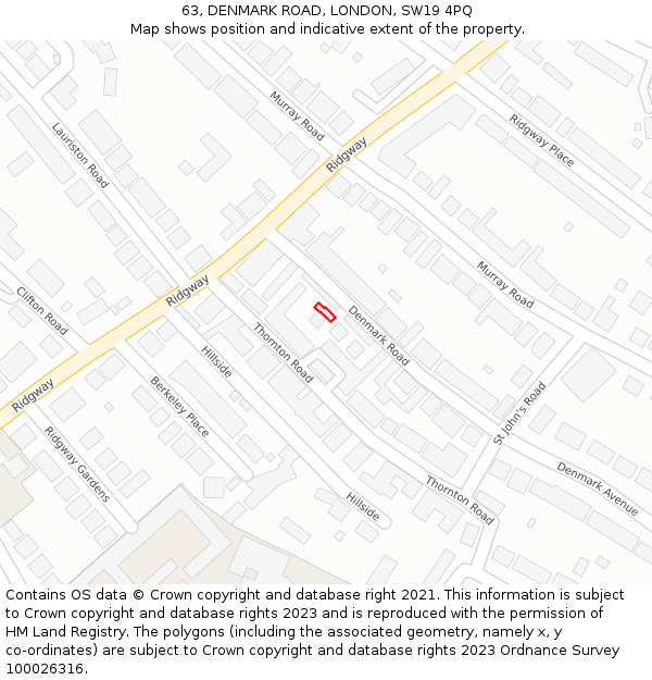 63, DENMARK ROAD, LONDON, SW19 4PQ: Location map and indicative extent of plot