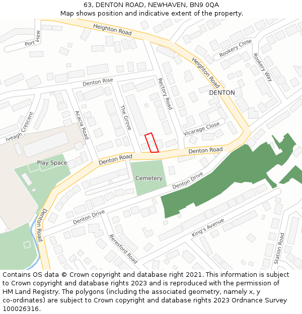 63, DENTON ROAD, NEWHAVEN, BN9 0QA: Location map and indicative extent of plot
