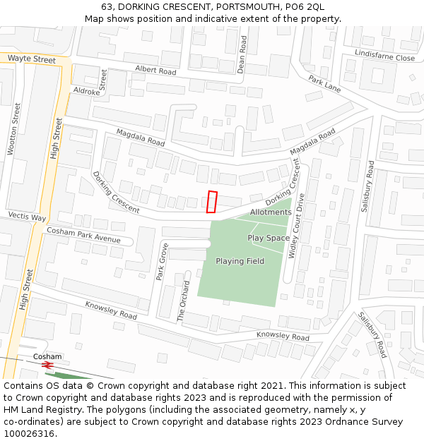 63, DORKING CRESCENT, PORTSMOUTH, PO6 2QL: Location map and indicative extent of plot