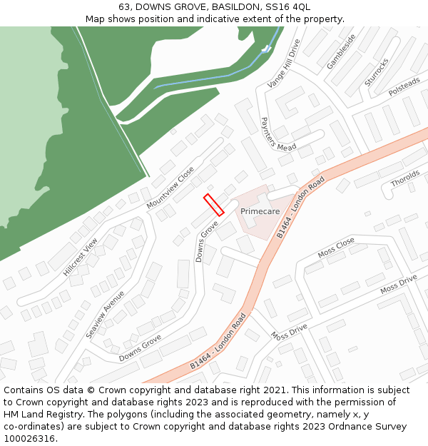 63, DOWNS GROVE, BASILDON, SS16 4QL: Location map and indicative extent of plot