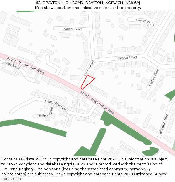 63, DRAYTON HIGH ROAD, DRAYTON, NORWICH, NR8 6AJ: Location map and indicative extent of plot