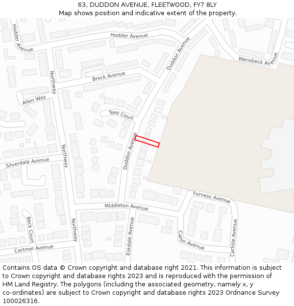 63, DUDDON AVENUE, FLEETWOOD, FY7 8LY: Location map and indicative extent of plot