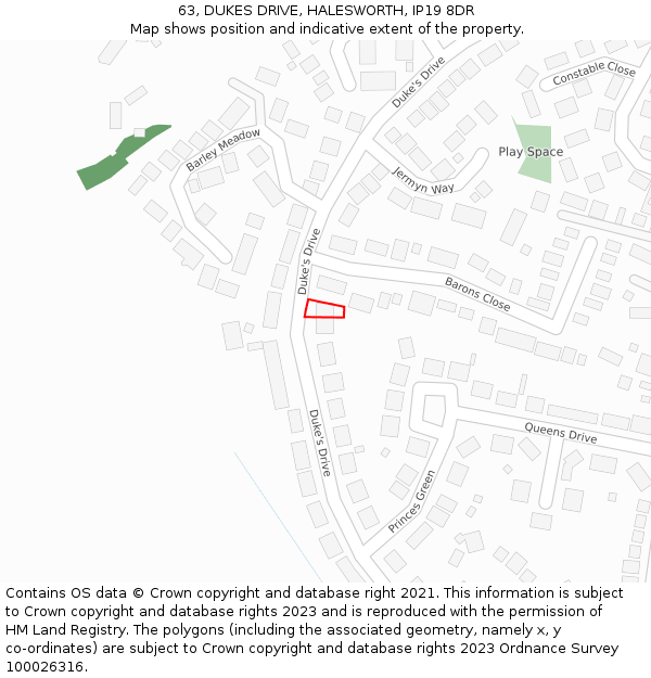 63, DUKES DRIVE, HALESWORTH, IP19 8DR: Location map and indicative extent of plot